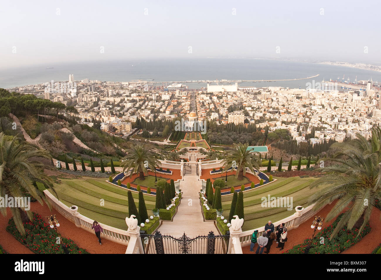 Israele, Haifa. Bahai Giardini con Santuario del Bab, Monte Carmelo. Foto Stock