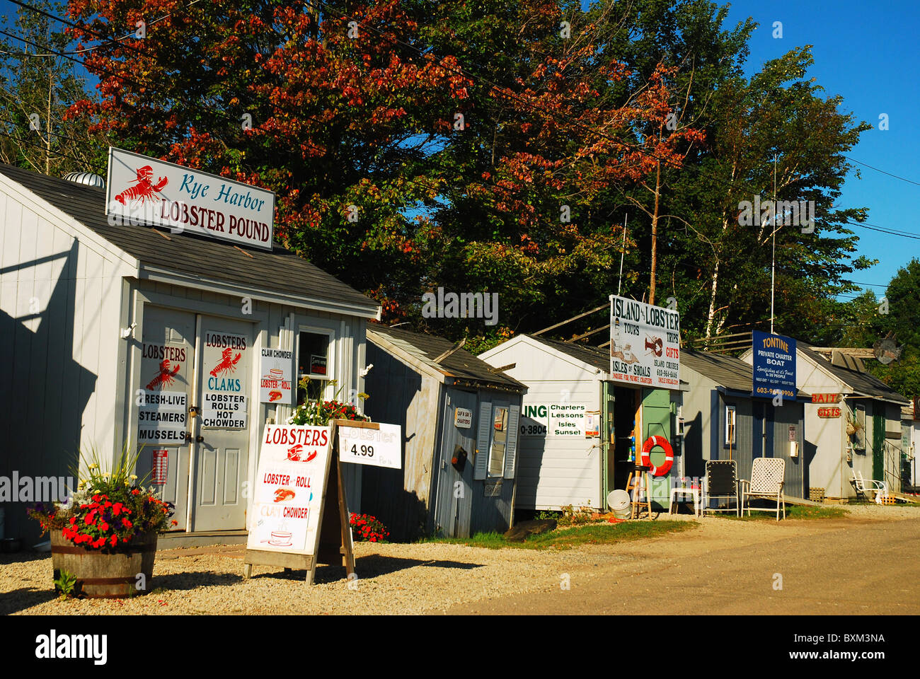 Baracche di frutti di mare nel porto di segale, New Hampshire. Foto Stock