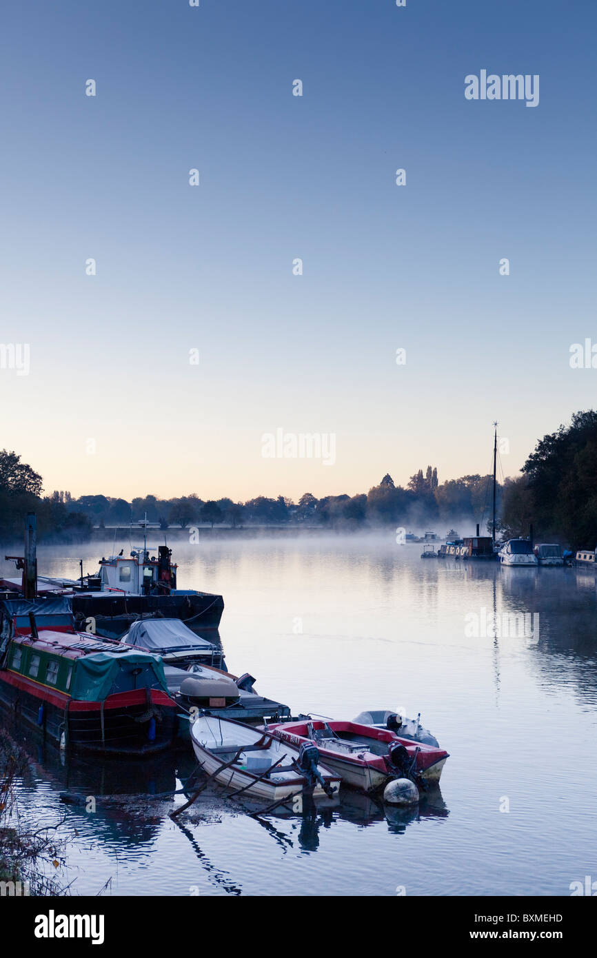 Barche ormeggiate sui fiumi Thames,Richmond Upon Thames,Surrey, Inghilterra Foto Stock