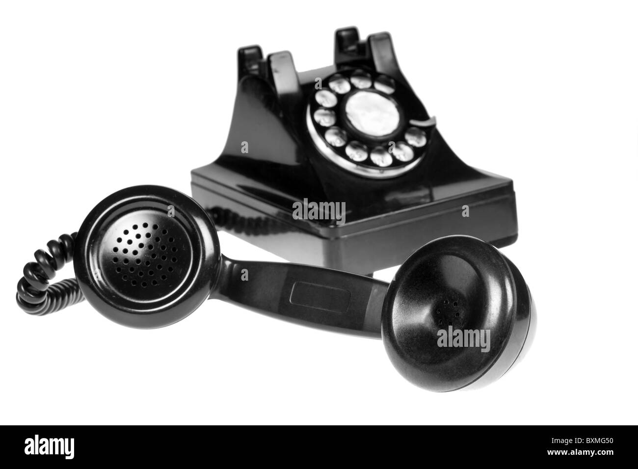 Vintage retrò telefono rotante su sfondo bianco Foto Stock