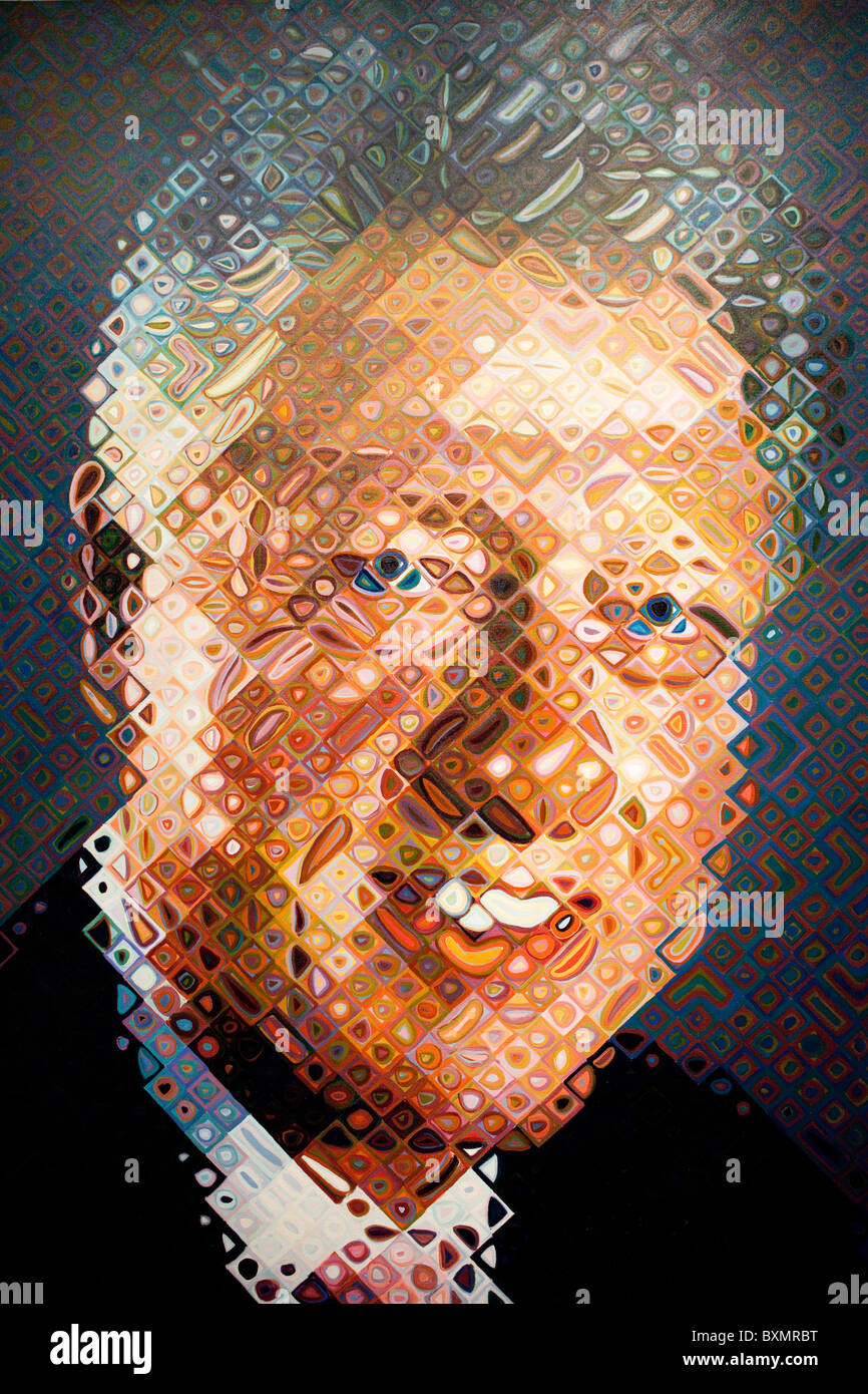 Ritratto del presidente William Jefferson Clinton, dipinta da Chuck Close Foto Stock