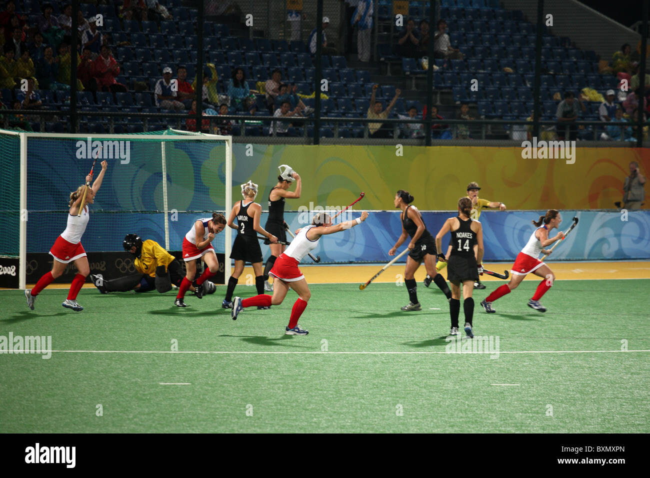 Gran Bretagna femmina hockey squadra punteggio, Giochi Olimpici, Pechino, Cina Foto Stock