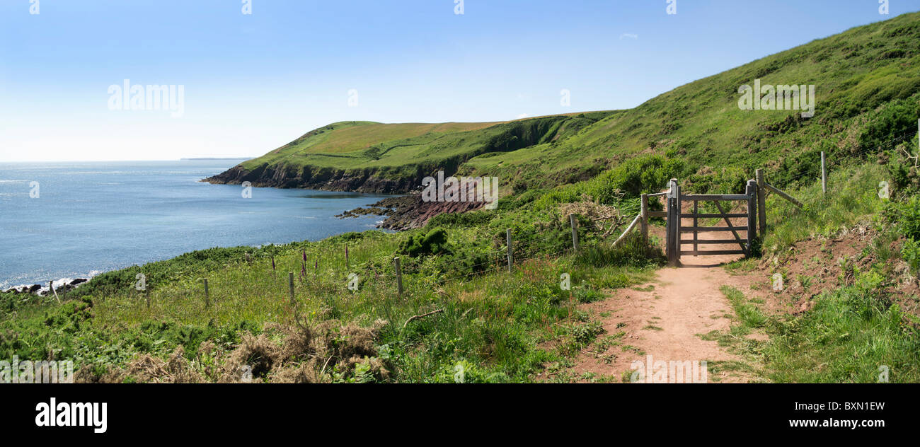 Vista da Il Pembrokeshire Coast path manorbier Foto Stock