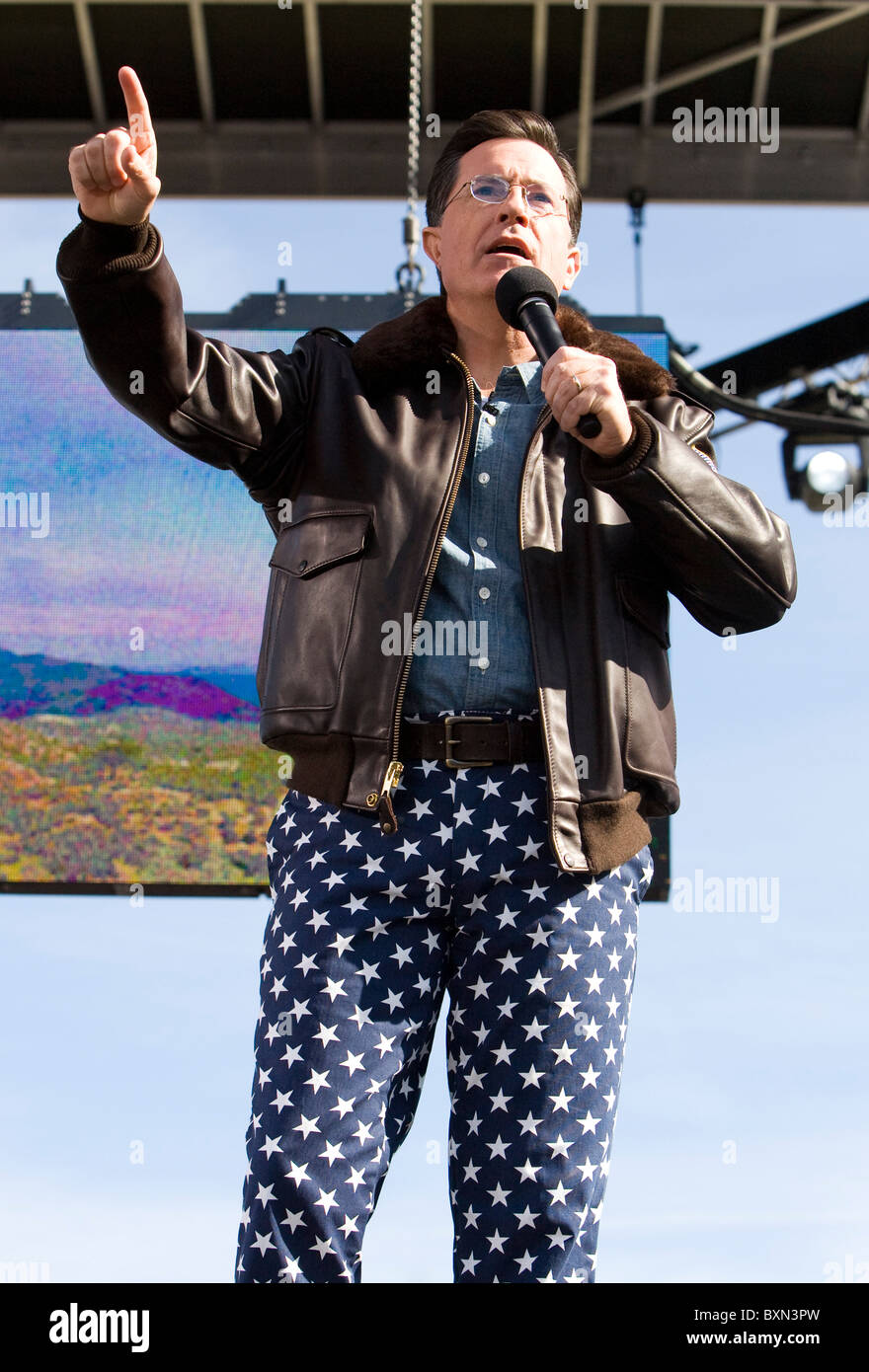Stephen Colbert al Rally per ripristinare la salute e/o la paura. Foto Stock