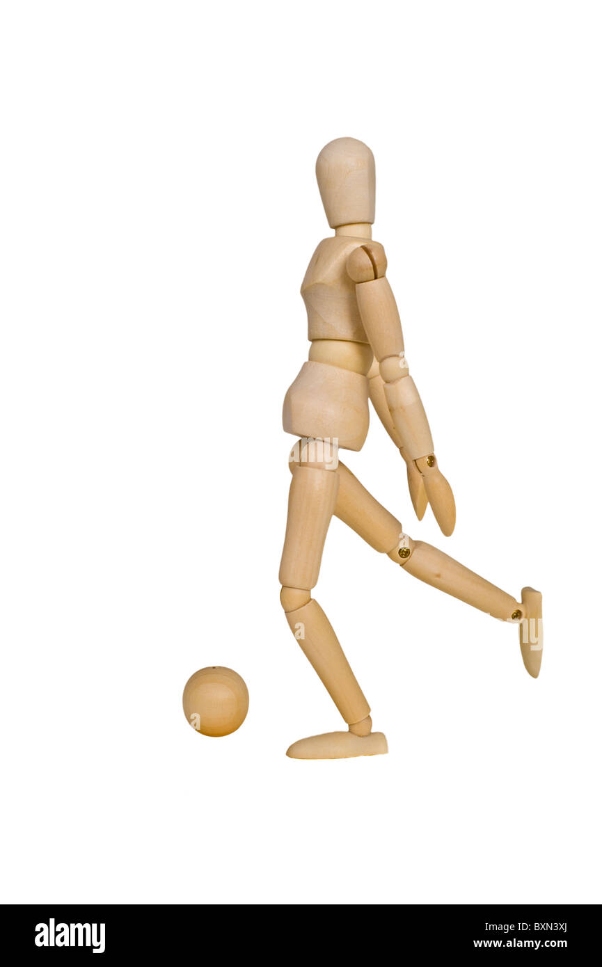 Manichino di legno di calcio di un pallone Foto Stock