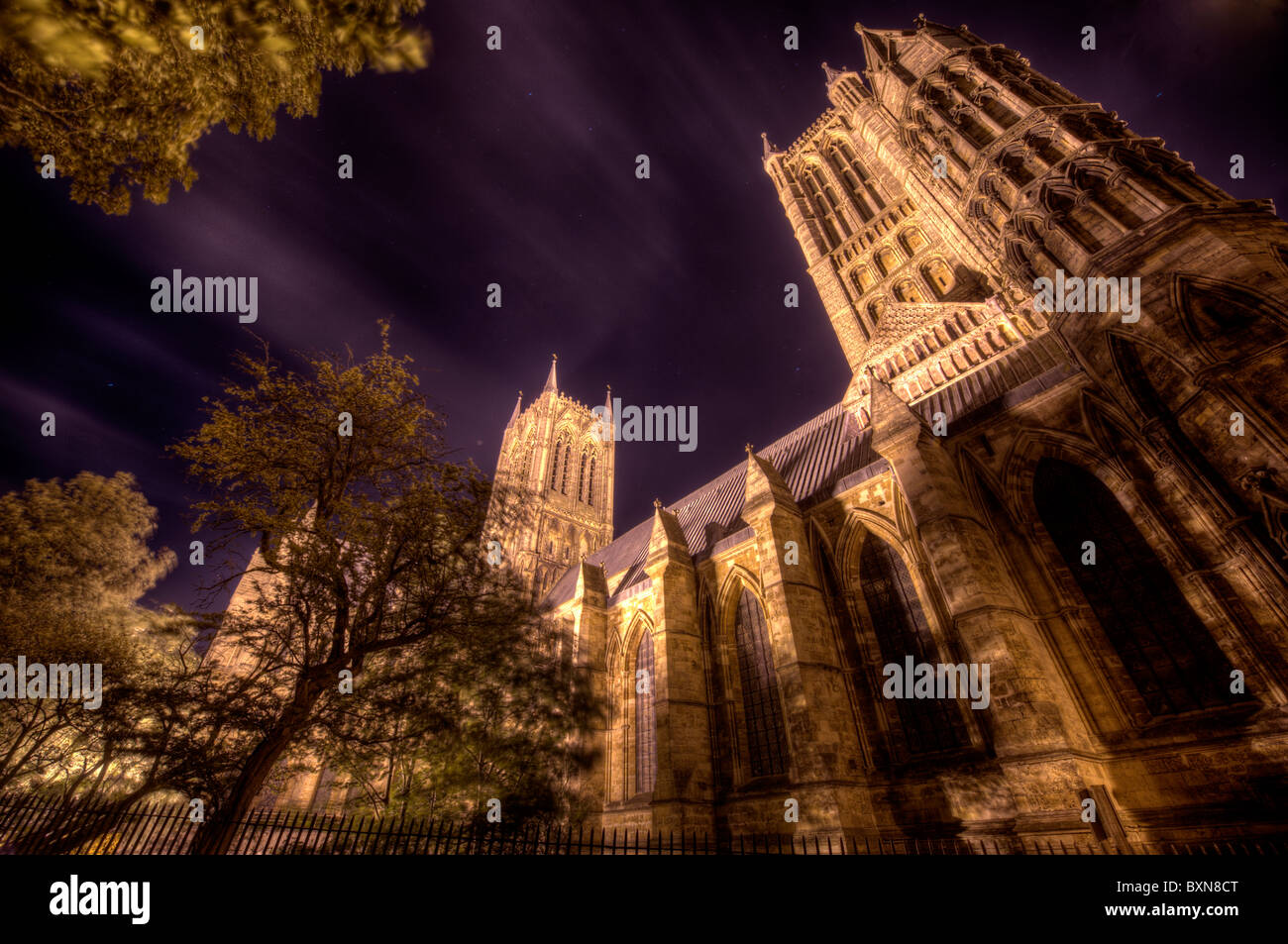 Cattedrale di Lincoln di notte Foto Stock