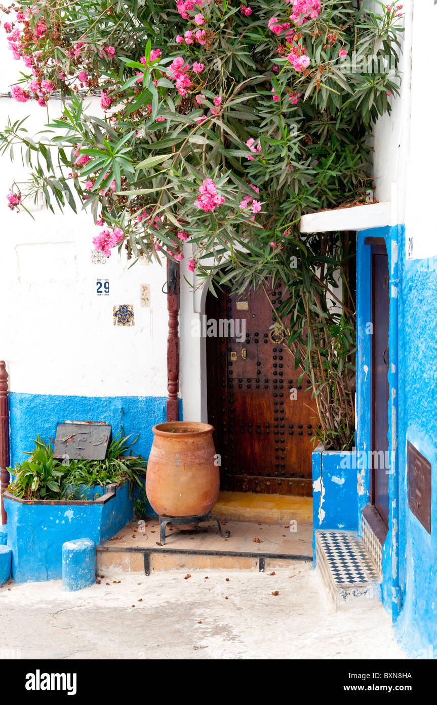 Street e l'architettura dell'edificio nella Medina di Meknes, Marocco. Foto Stock