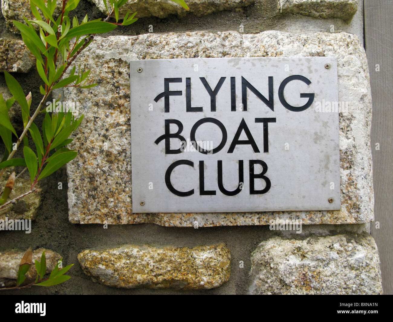 Segno del Flying Boat Club Tresco Isola di Scilly Cornwall Regno Unito Foto Stock