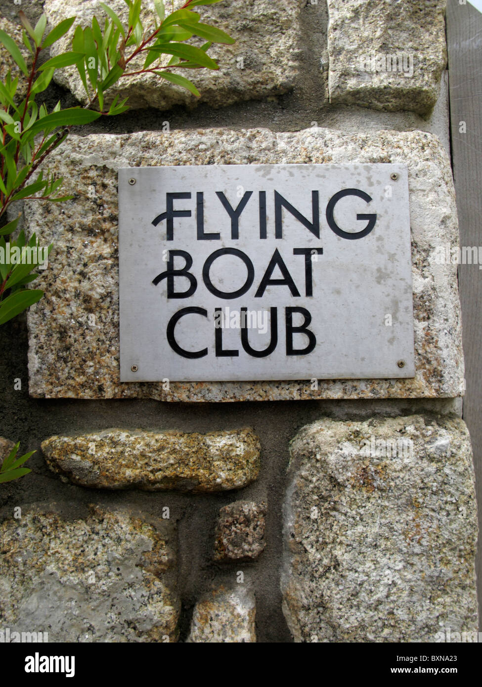 Segno del Flying Boat Club Tresco Isola di Scilly Cornwall Regno Unito Foto Stock