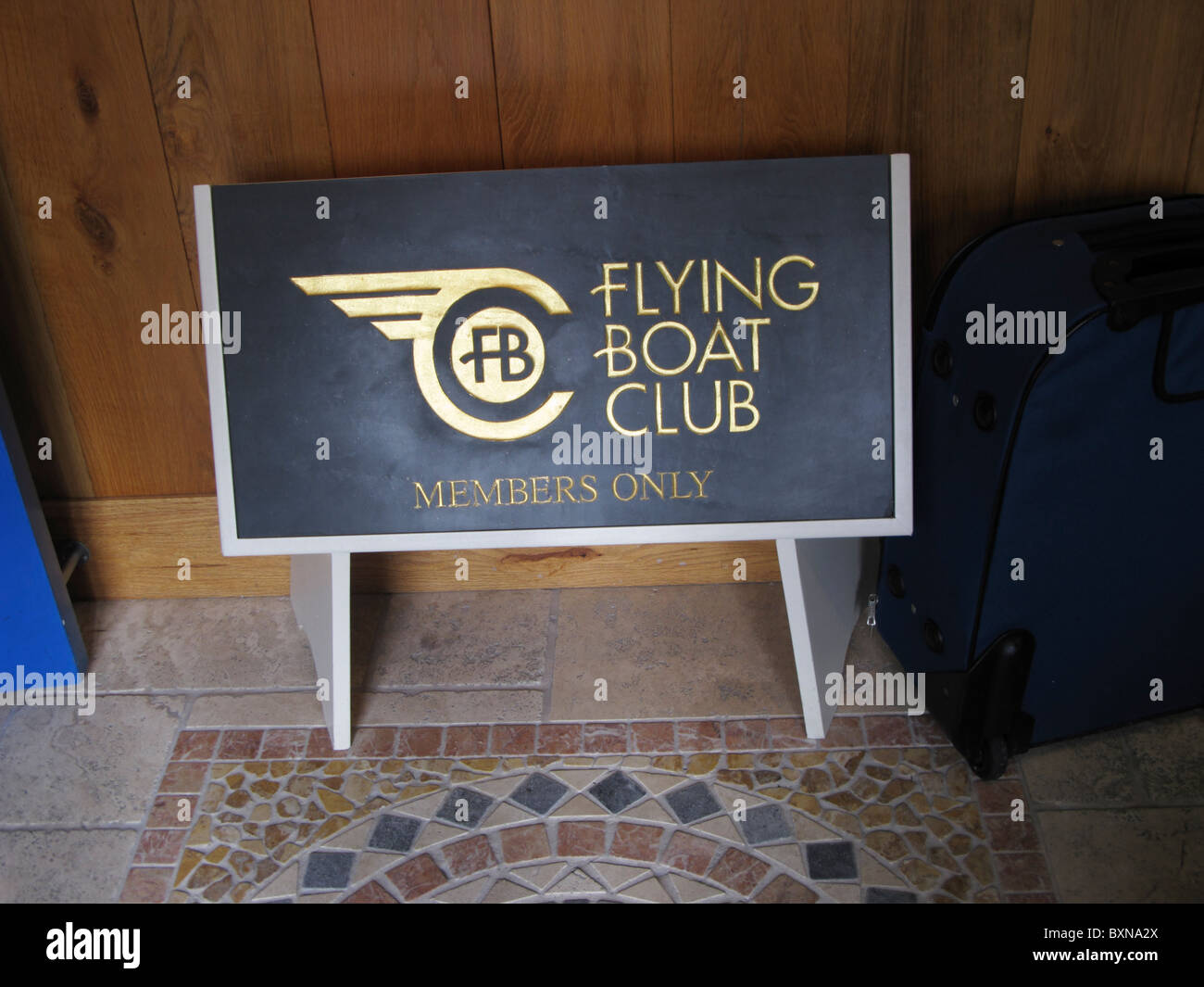 Segno del Flying Boat Club Tresco Isola di Scilly Cornwall Regno Unito Foto Stock