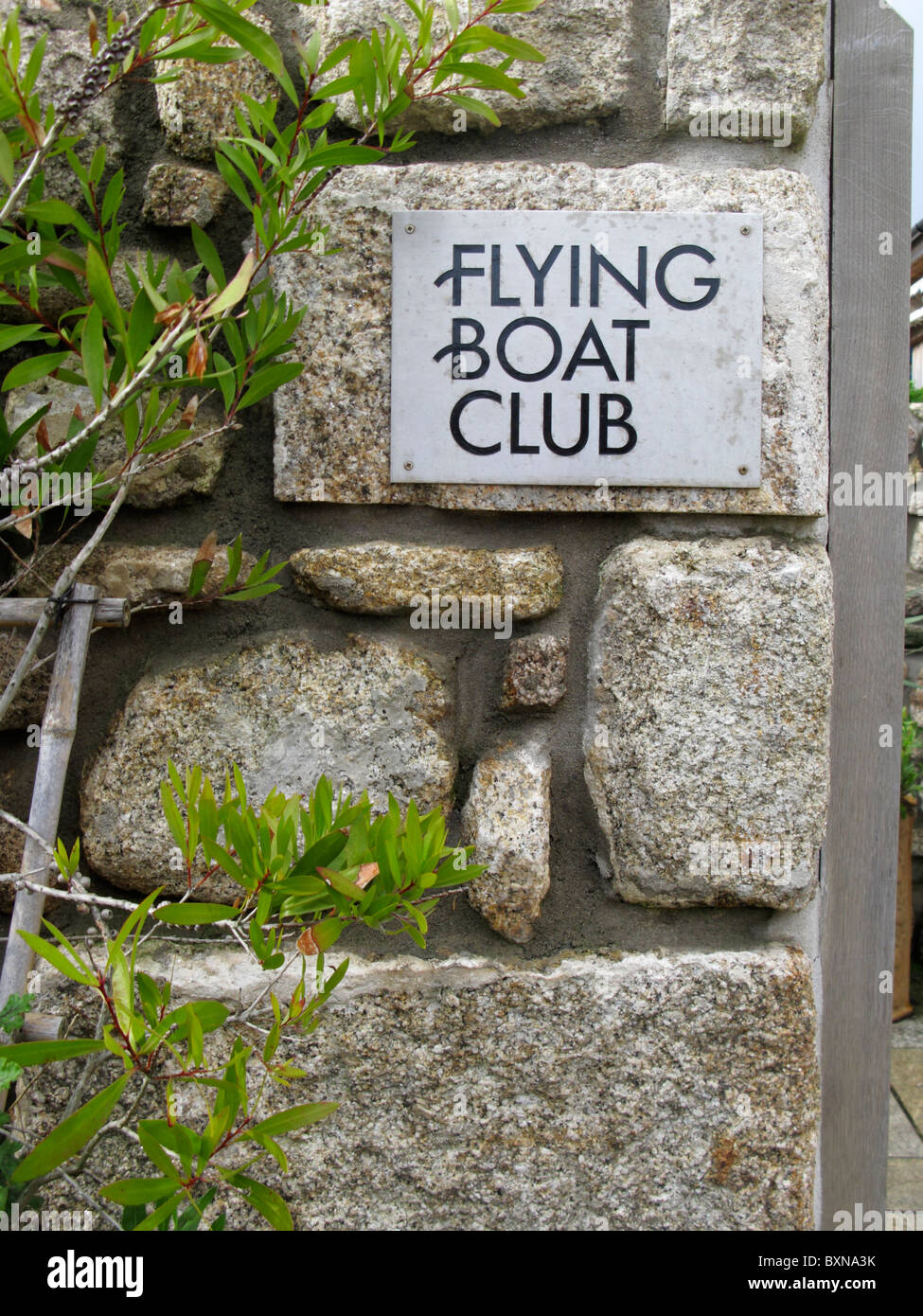 Segno del Flying Boat Club Tresco Isola di Scilly Cornwall Regno Unito Foto Stock