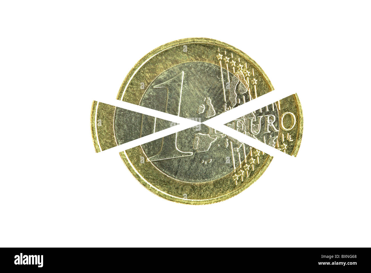 Una moneta euro diviso in quattro parti Foto Stock