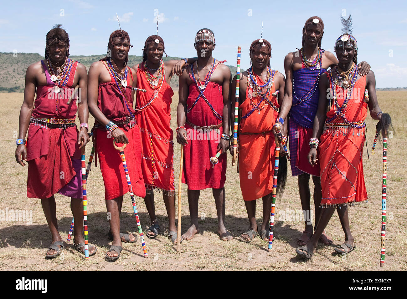 Maasai semi-nomadi situato nella Riserva Nazionale di Masai Mara Kenya Africa. Foto:Jeff Gilbert Foto Stock