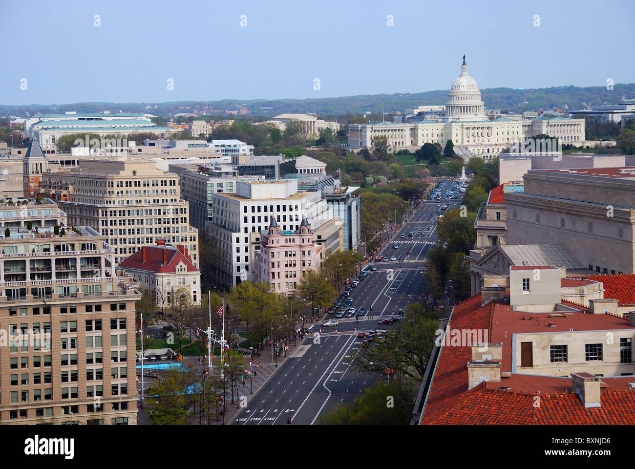 Washington DC vista aerea con Capitol Hill edificio e street Foto Stock