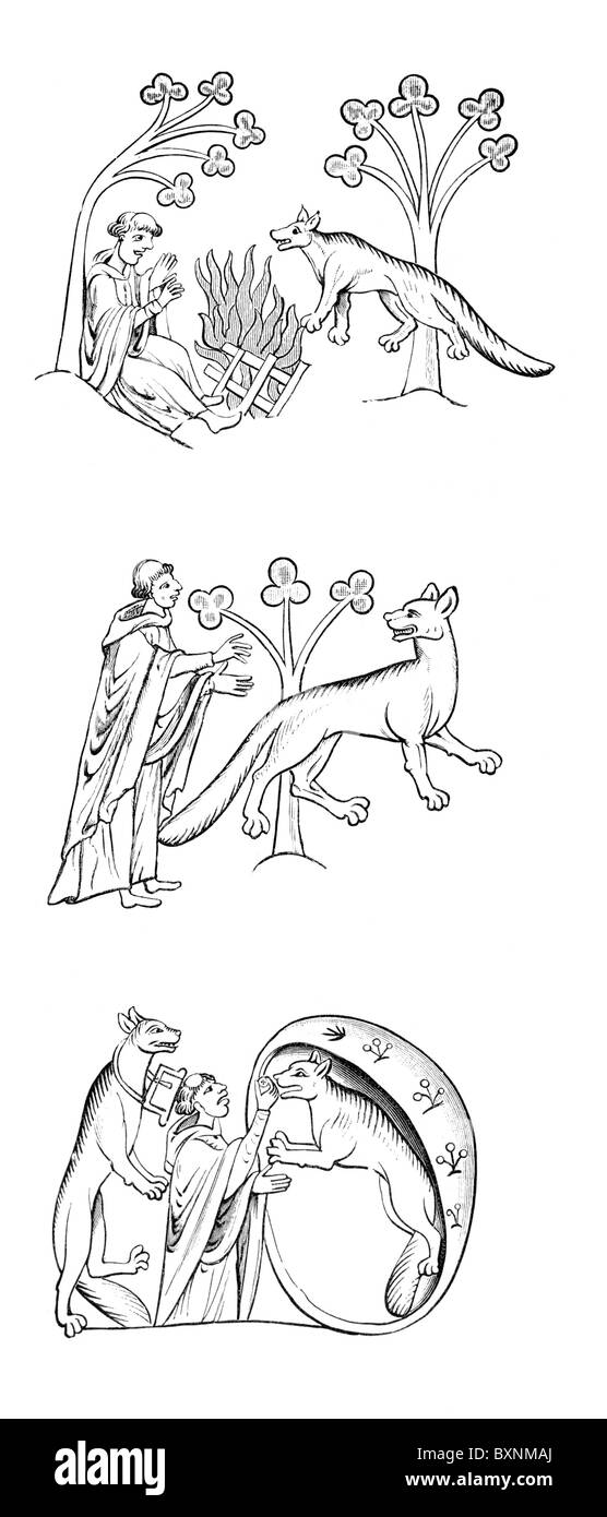 La leggenda di un sacerdote e di uomini è cambiato in lupi, dal XIII secolo manoscritto illuminato, MS Royal 13 B VIII; Foto Stock