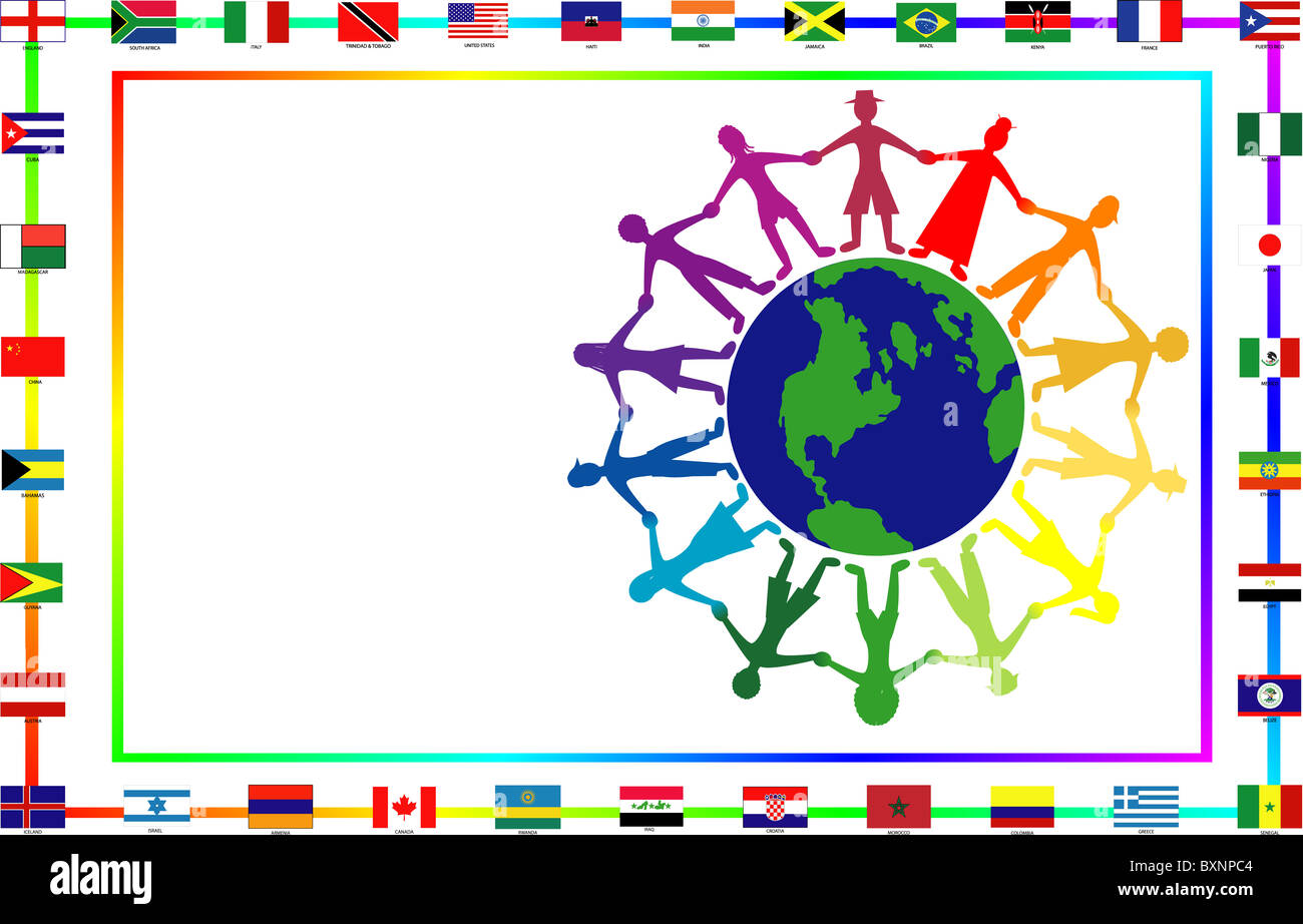 Illustrazione Vettoriale per evento culturale che mostra la diversità e 36 bandiere diverse. Foto Stock