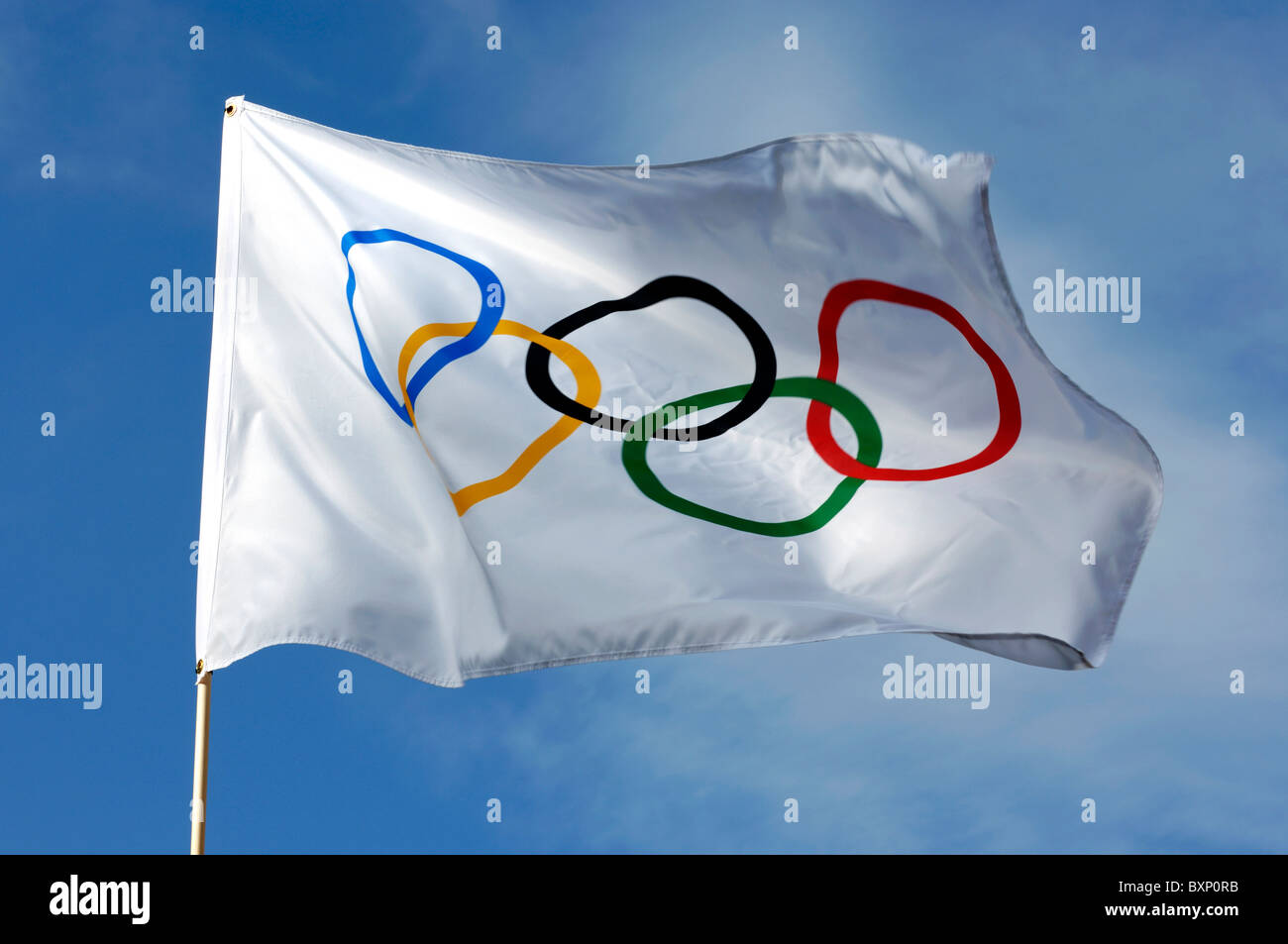 Bandiera olimpica Foto Stock