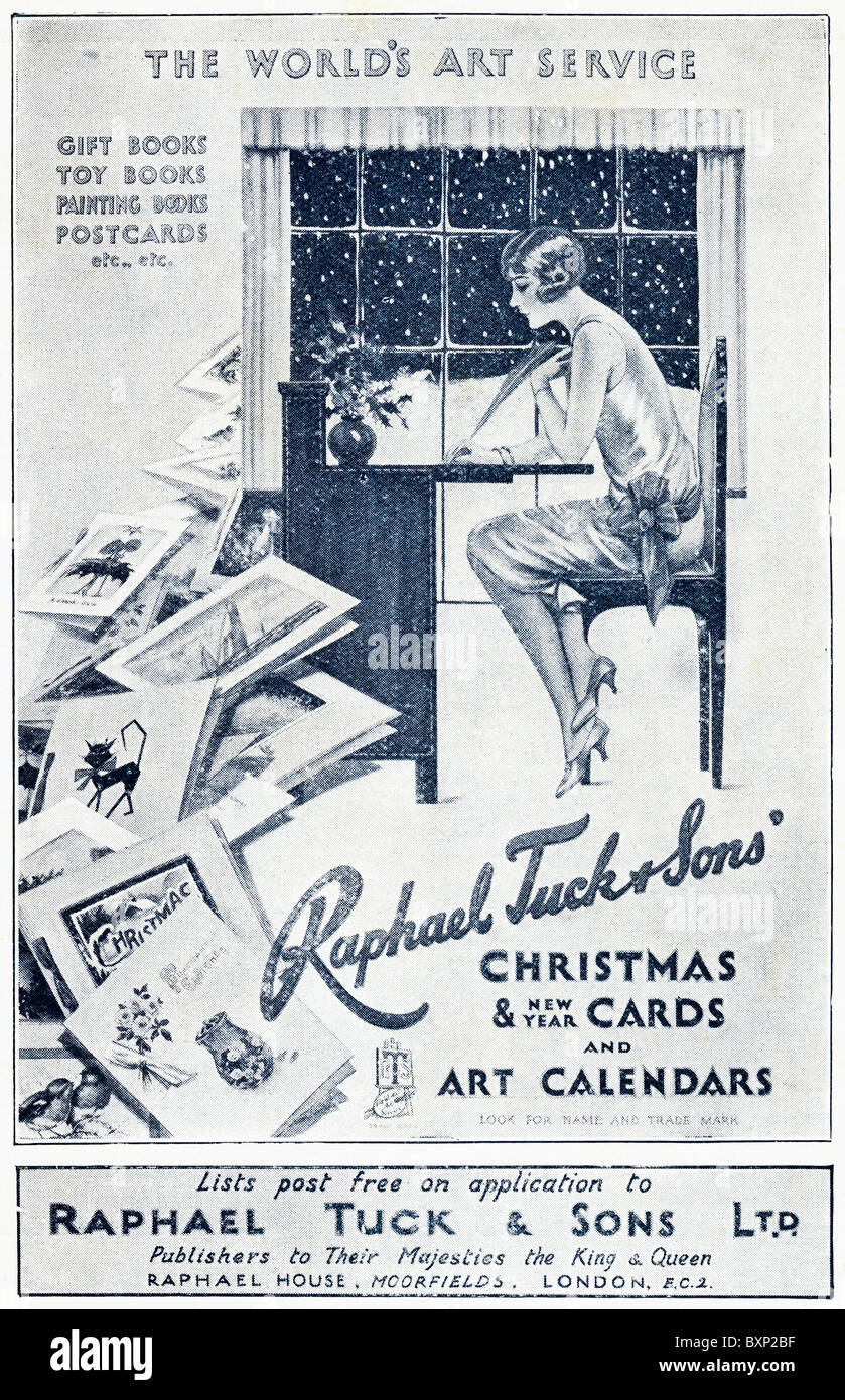 Pubblicità per Raphael Tuck & Sons Carte di Natale e arte calendari utilizzati nella rivista circa 1928 Foto Stock