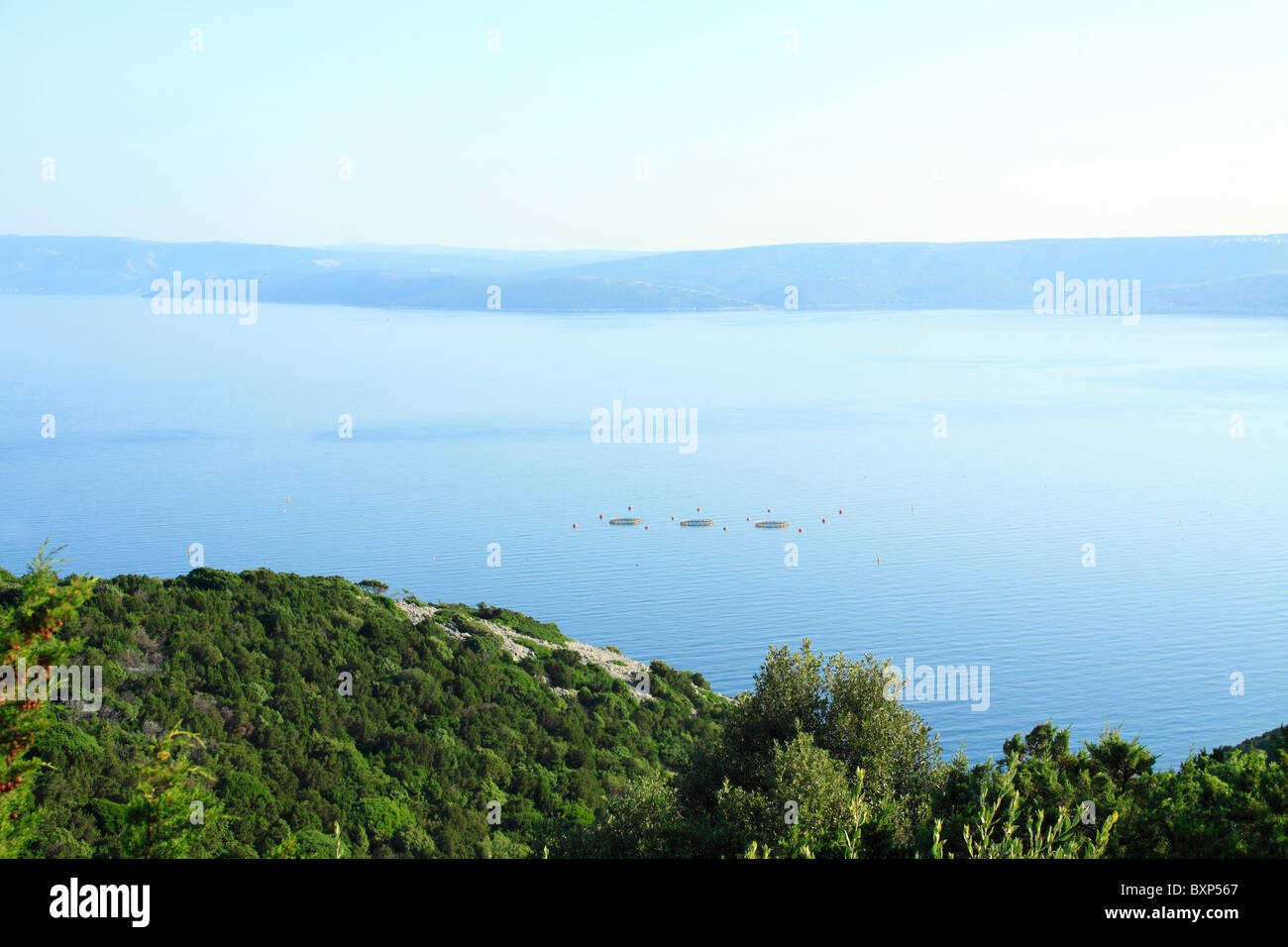 Piste di Losinj Island, nella distanza isola di Cres, Croazia Foto Stock