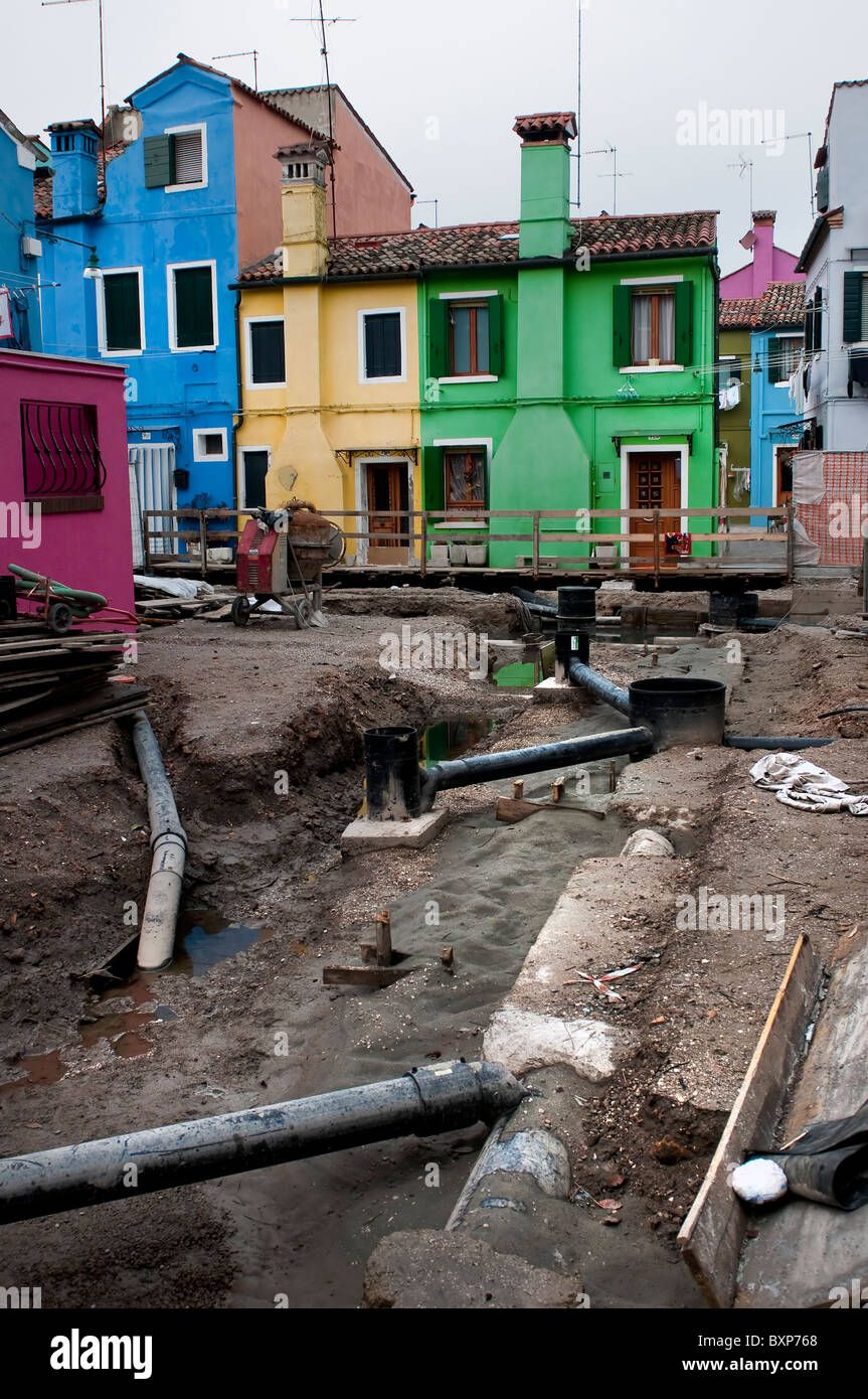 Isola di Burano scenario - lavori sulla strada Foto Stock