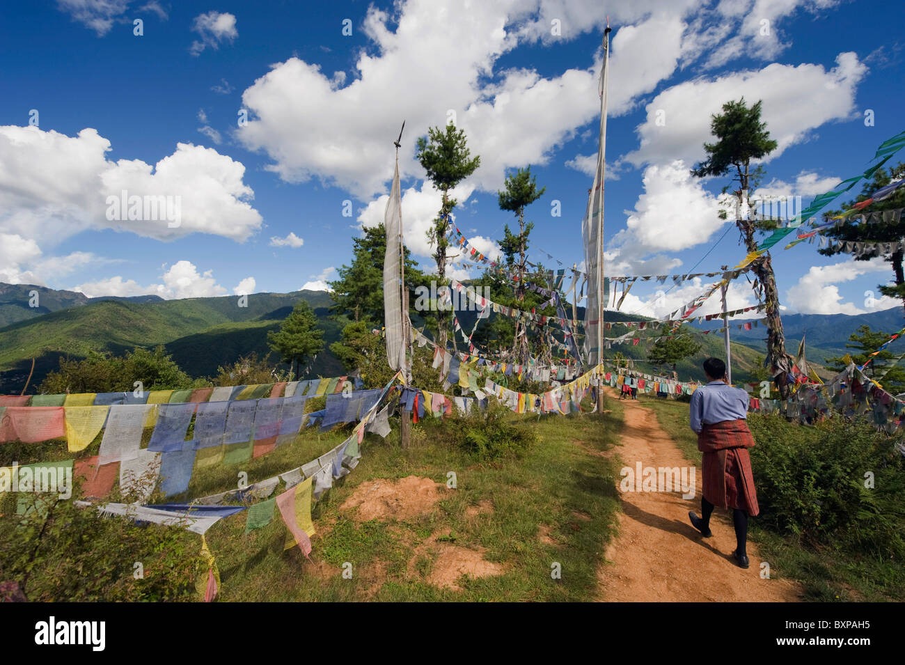 Bandiere di preghiera Thimphu (capitale), Bhutan, Asia Foto Stock