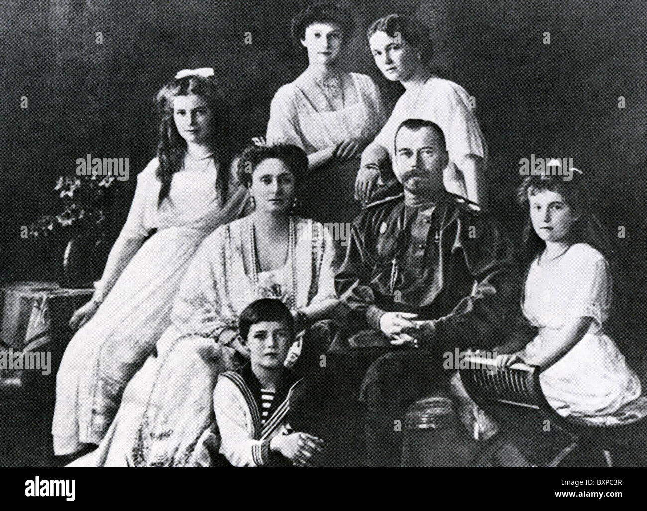 TSAR Nicholas II (1868-1918) con la sua famiglia Foto Stock