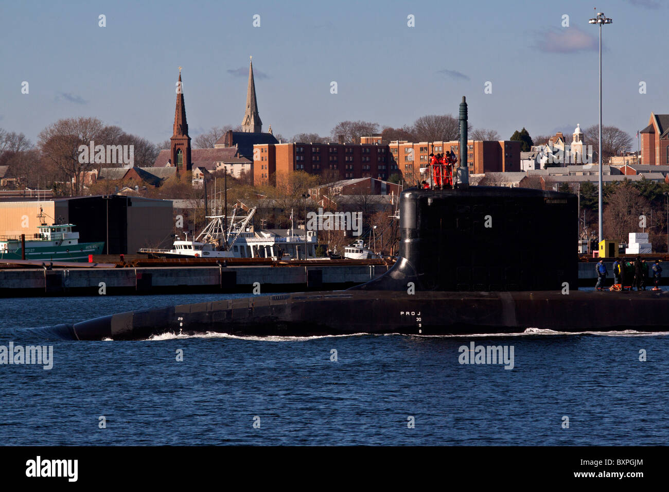 US Navy Virginia classe attacco rapido teste sottomarino a sud del fiume Tamigi passato New London, Connecticut Foto Stock