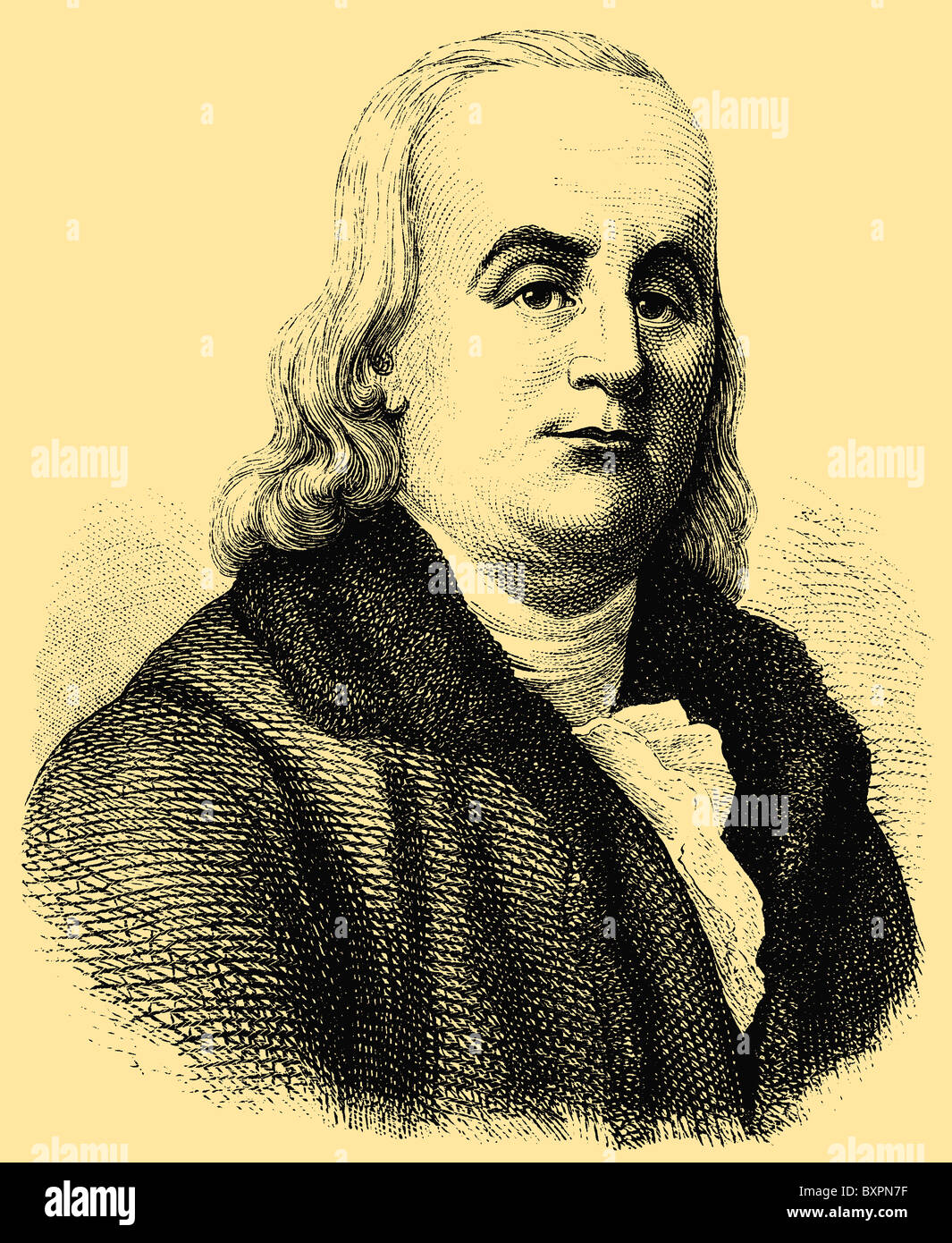 Benjamin Franklin (1706 - 1790), uno dei padri fondatori degli Stati Uniti Foto Stock