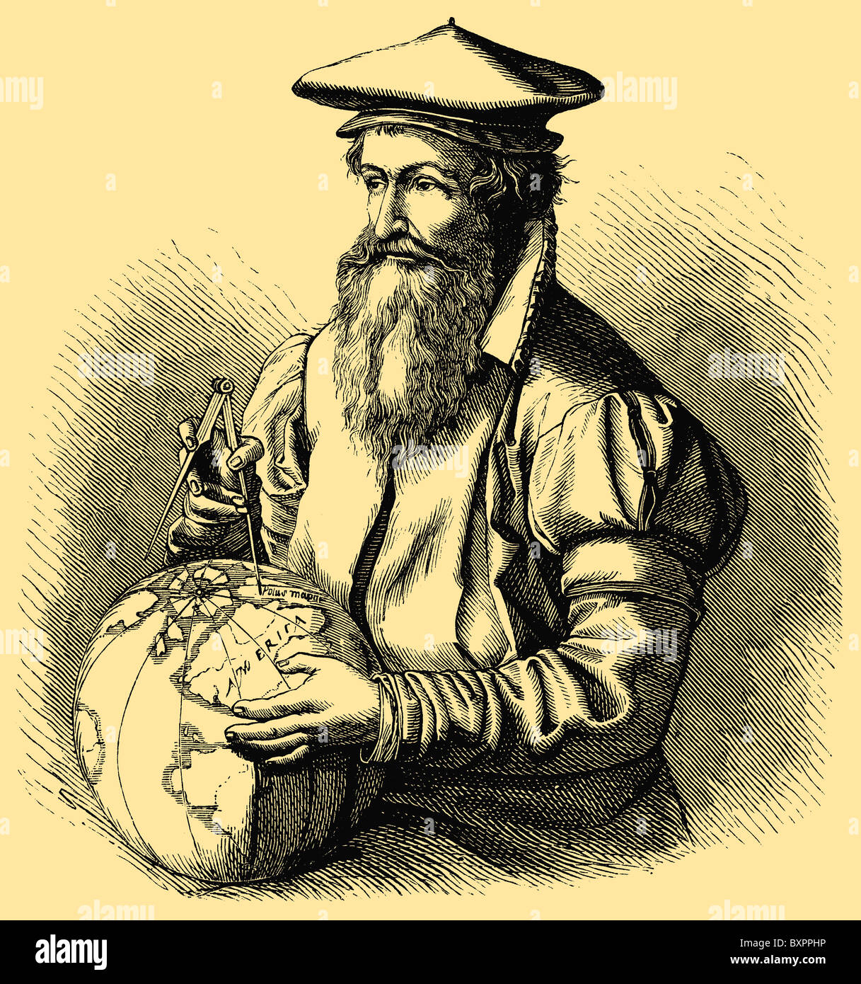 Gerardus Mercator, del XVI secolo cartografo Fiammingo Foto Stock