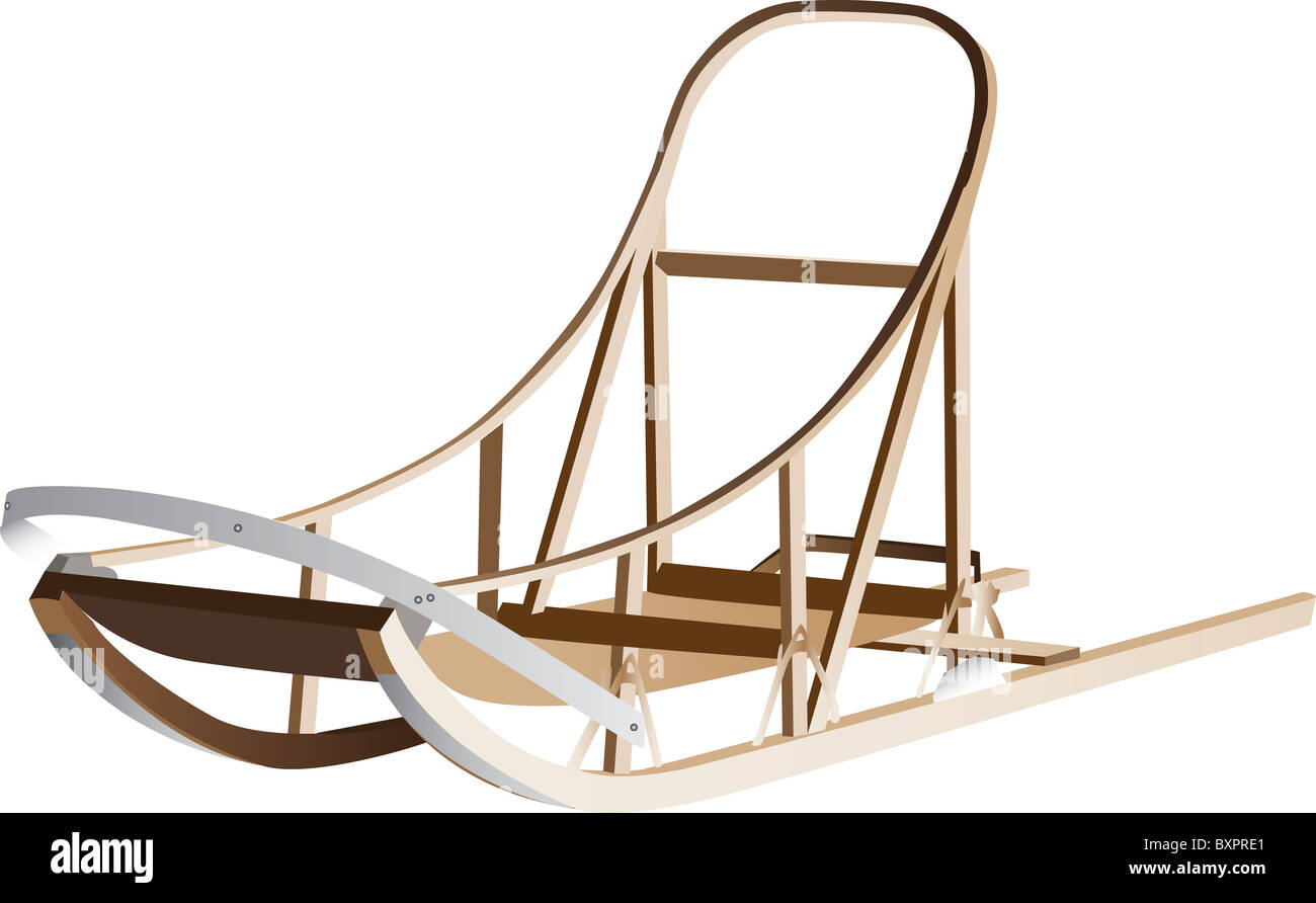 Un 3D illustrazione di un cane in legno slitta, isolati su sfondo bianco. Foto Stock