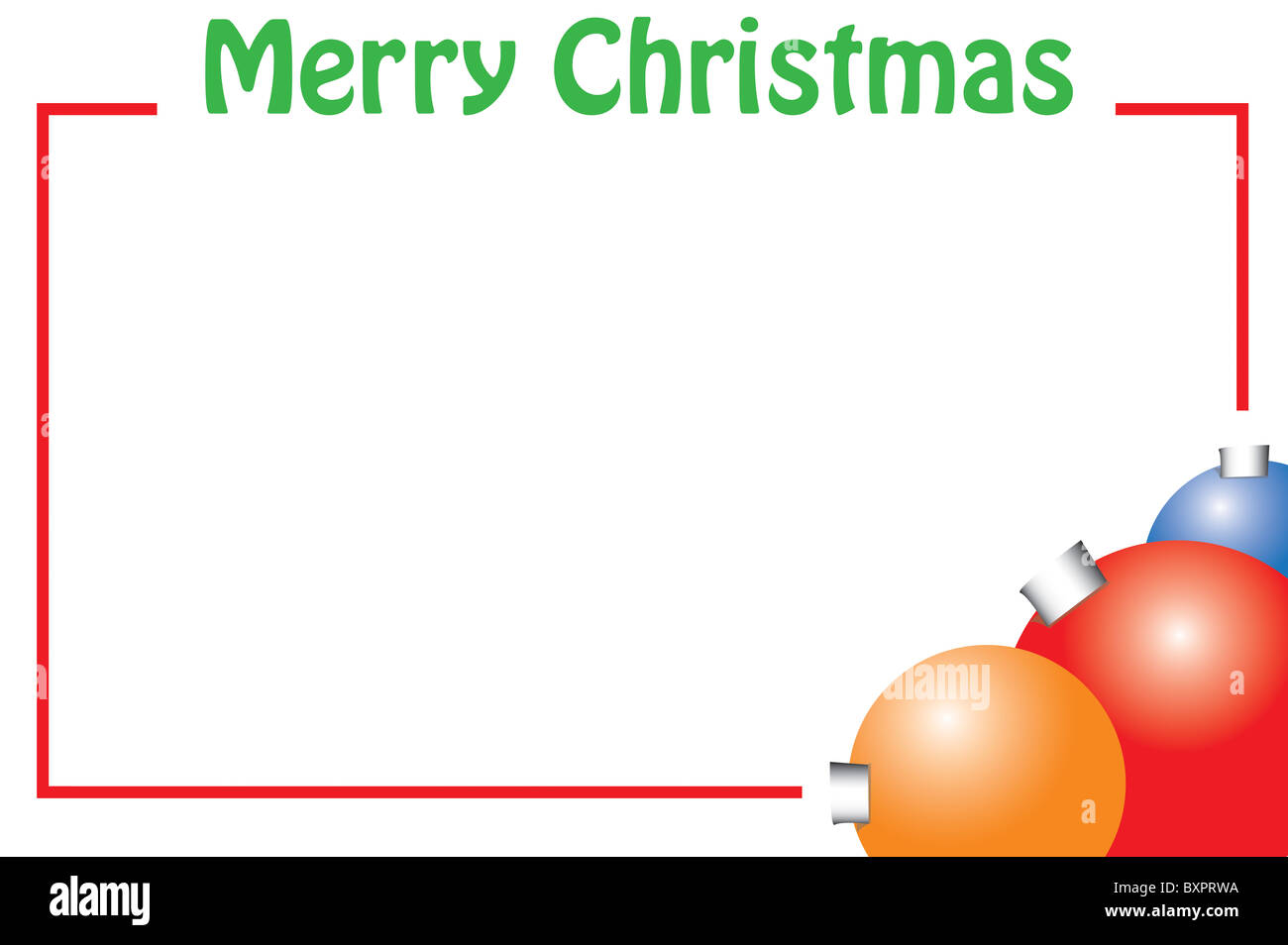 Semplice palle di Natale design della scheda, scritto Buon Natale. Può essere usato anche per la scheda di fiori. Foto Stock