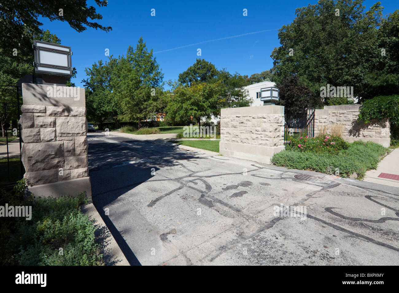 Waller gate da Frank Lloyd Wright, Oak Park, Chicago, Illinois, Stati Uniti d'America Foto Stock