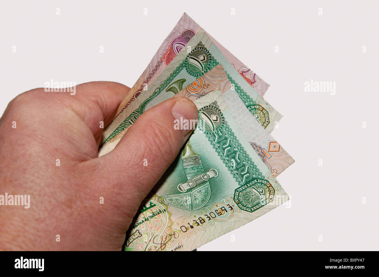 Valuta U.A.E. a portata di mano Foto Stock