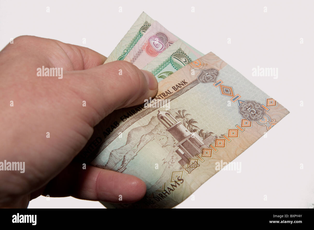 Valuta U.A.E. a portata di mano Foto Stock