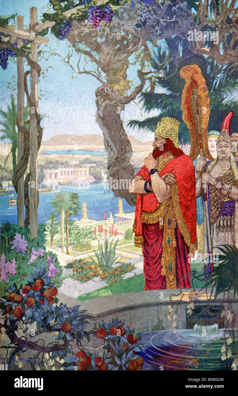 Il re Nabucodònosor (605-562 a.C.) sorge nella zona del suo palazzo in Babilonia che è venuto a essere conosciuta come il giardino pensile. Foto Stock