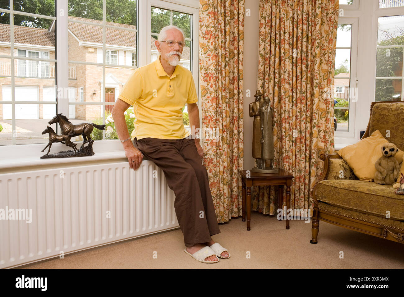 Autore Christopher Awdry nella sua casa di Bournemouth. Awdry è meglio conosciuto per il suo contributo a Thomas Il serbatoio libri. Foto Stock