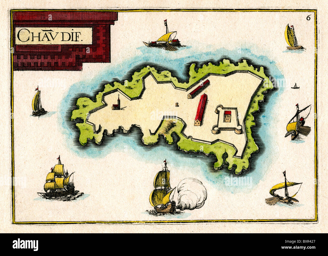Mappa vecchia di Château d'If, Marsiglia, Francia (incisione di Nicolas Tassin, 1636) Foto Stock