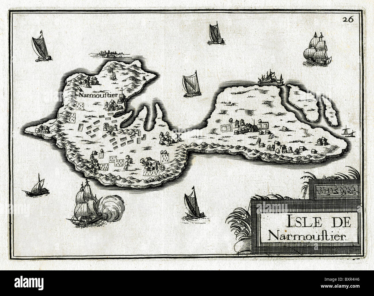 Isola di Noirmoutier, dipartimento della Vandea, Francia occidentale (incisione, piano o mappa di Christophe Nicolas Tassin, 1636) Foto Stock