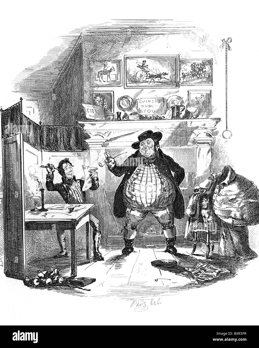 Charles Dickens ha pubblicato il suo primo romanzo, "The Pickwick Papers,' in 10 rate, con l'illustratore Hablot Browne. Foto Stock