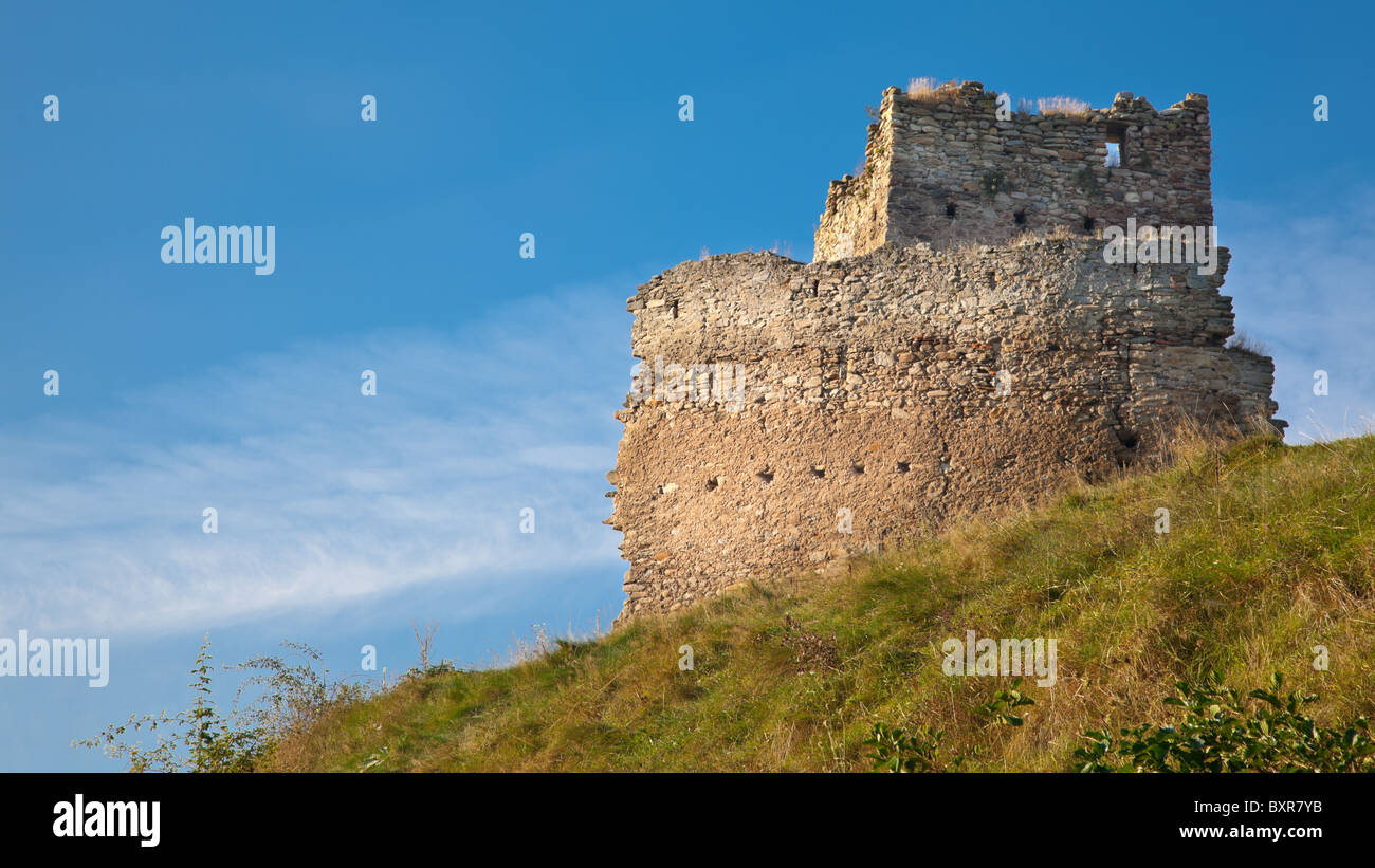 Vista panoramica della fortezza medievale di Malaiesti in Transilvania, Romania. Foto Stock