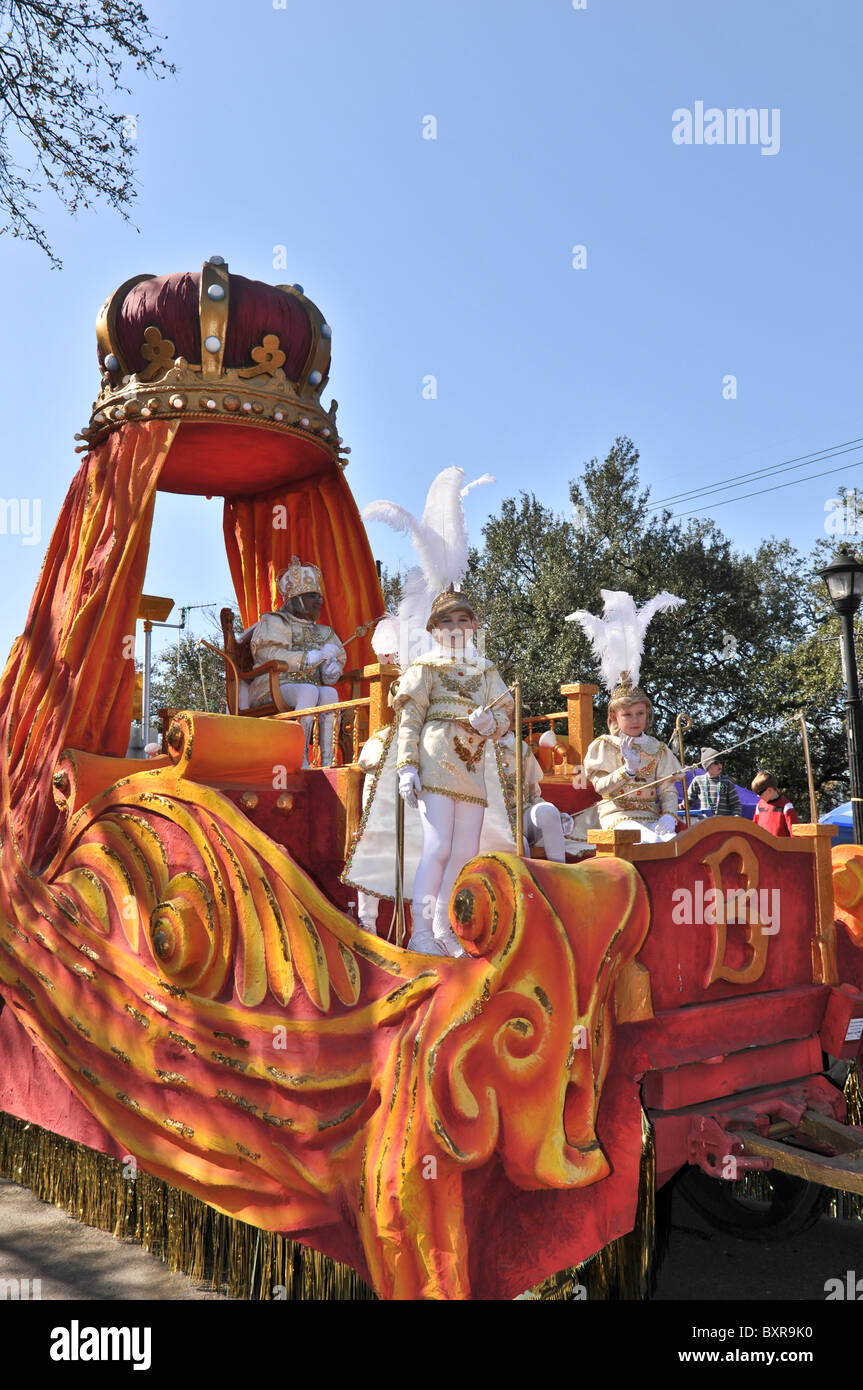 Cavalieri di Babilonia parade float, Mardi Gras 2010, New Orleans, Louisiana Foto Stock