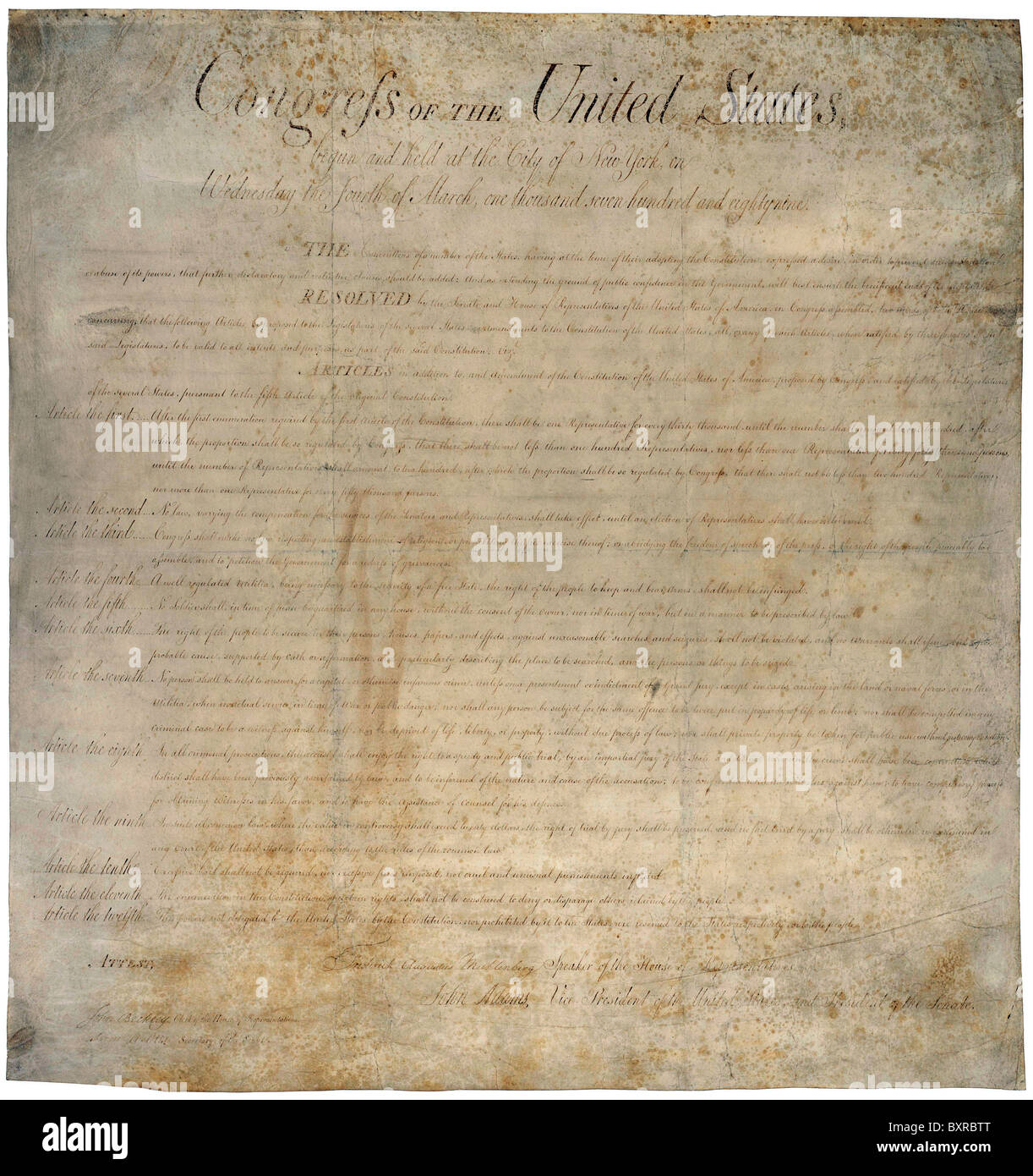 Copia dell'U.S. Bill dei diritti. Foto Stock Copia dell'U.S. Bill dei diritti. Foto Stock