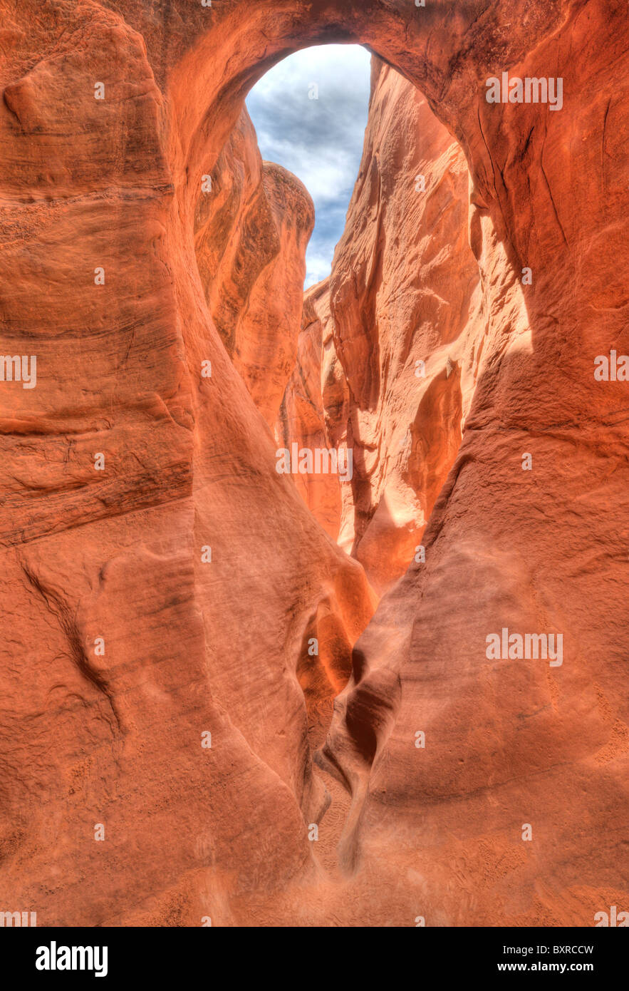 Surreale immagine HDR di archi e fori nel eroso, strette e pietra arenaria rossa confini del Canyon pieghevole Foto Stock