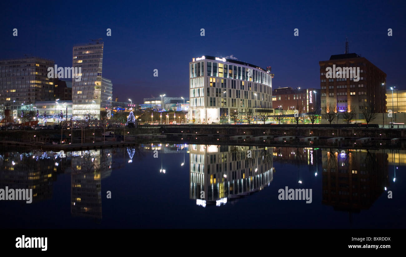 Lo skyline del centro città di Liverpool Waterfront e dock, Merseyside, Regno Unito Foto Stock