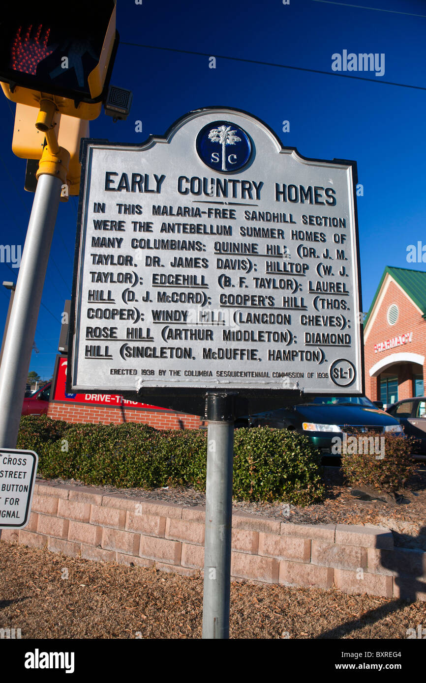 Inizio Country Homes In questo la malaria-free sezione sandhill erano Antebellum Estate nelle case di molti Columbians Foto Stock