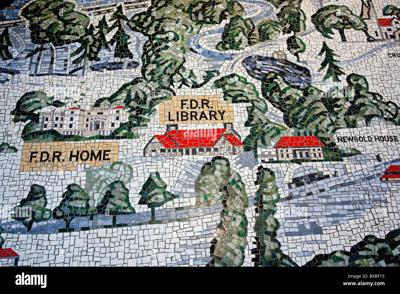 Mappa di mosaico nel centro di Wallace lobby, FDR Presidential Library, Hyde Park, New York Foto Stock