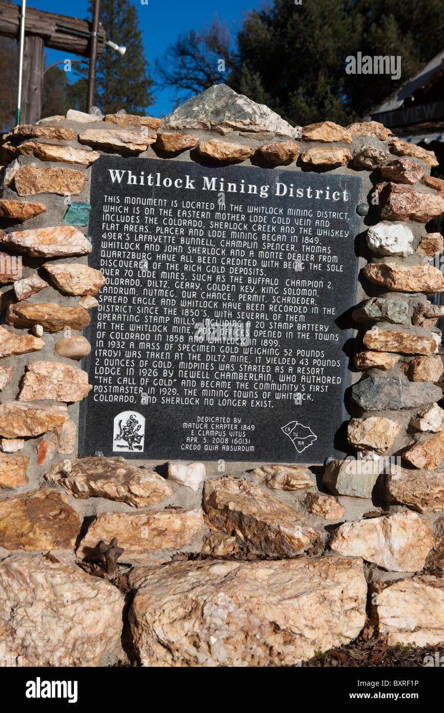 Monumento è situato nel Whitlock distretto minerario, che è sulla sponda orientale madre Lode vena d'oro e include il Colorado Foto Stock
