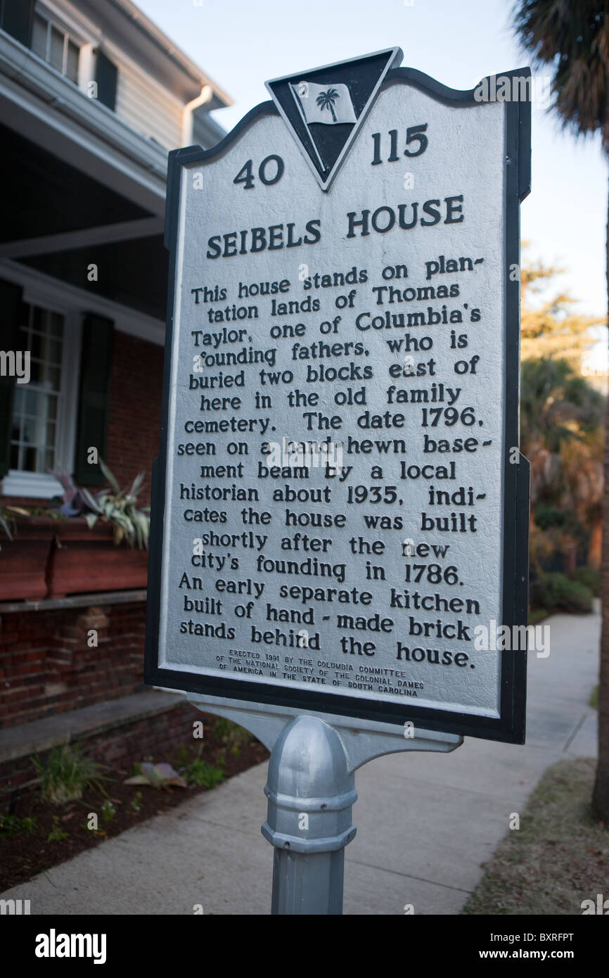 SEIBELS casa Questa casa sorge su terreni di piantagione di Thomas Taylor, uno di Columbia i padri fondatori dell Foto Stock