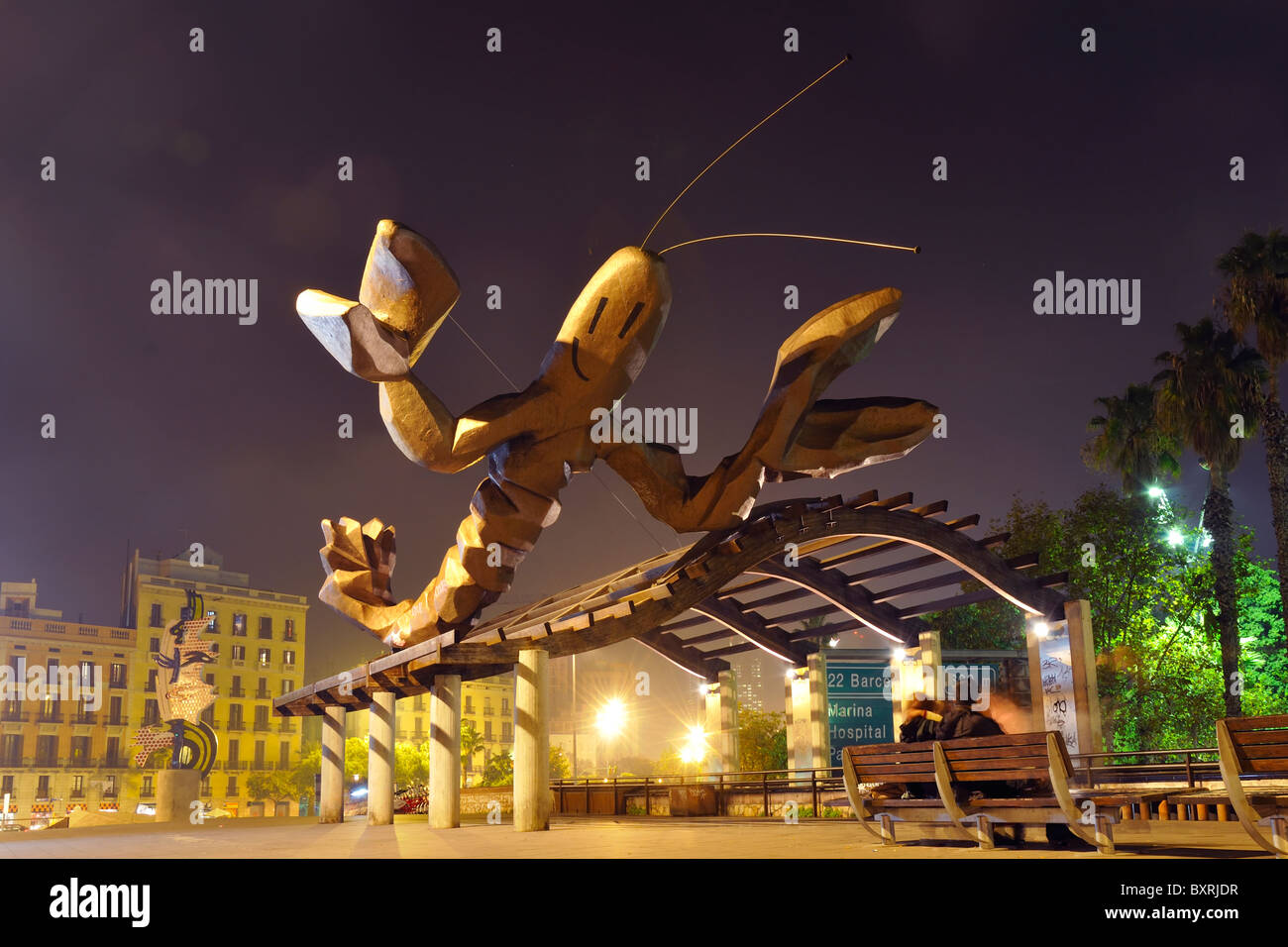 Gigantesca scultura di gamberi in Barcellona, Spagna Foto Stock