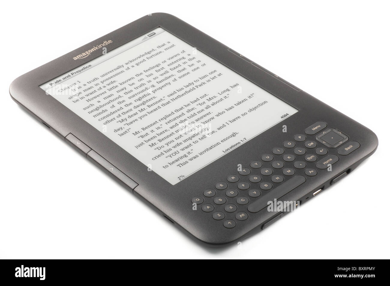 Amazon Kindle 3 Ebook 2010/2011 che mostra le pagine di Orgoglio e Pregiudizio - solo uso editoriale Foto Stock